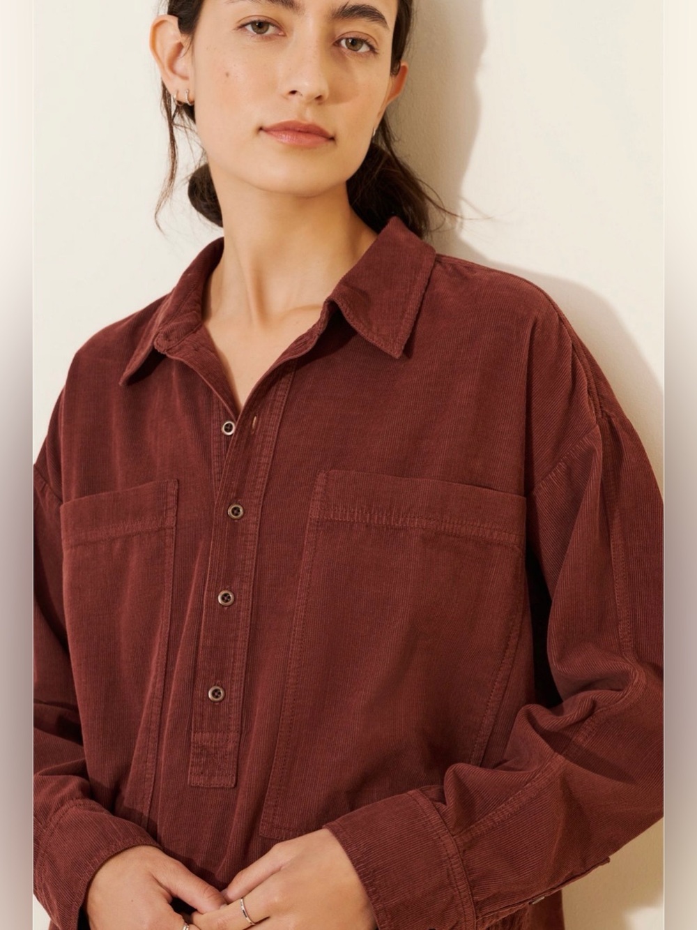 Pilcro Anthropologie Corduroy Button-Up Shirt in Rust brown oversized - Picture 2 of 7